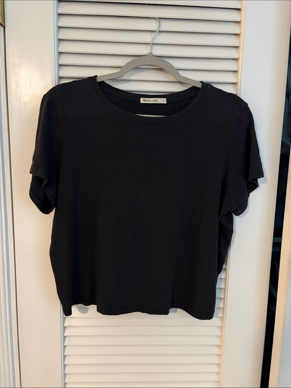 Marine Layer Black Short Sleeve Boxy Crew CottonTee Small